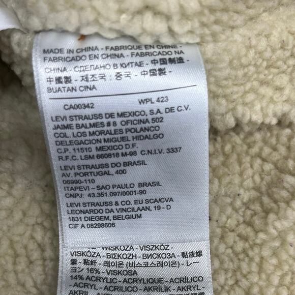 Levi Strauss Mens Retro Blue Denim Sherpa Lined Trucker Jacket Small Button Up - Picture 5 of 12